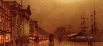  pool Oil Painting - Liverpool Customs House city scenes John Atkinson Grimshaw cityscapes